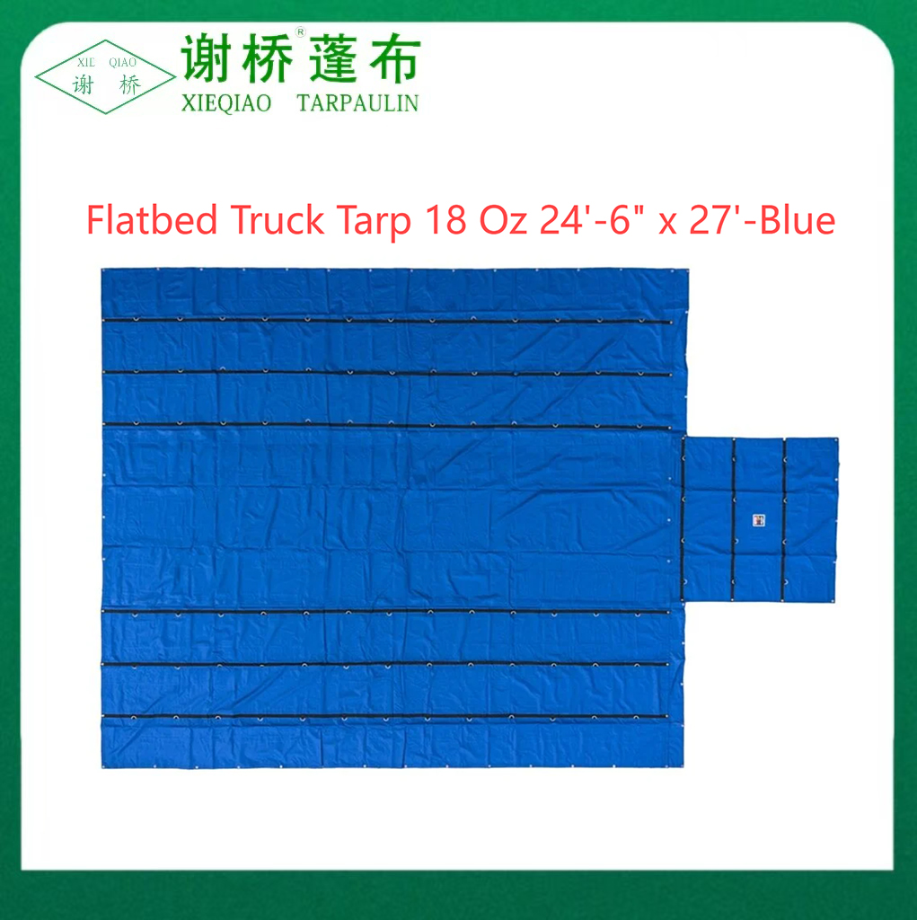 18oz camion plat tarp 24 "-6" "x27" (8 "picătură) -Blue