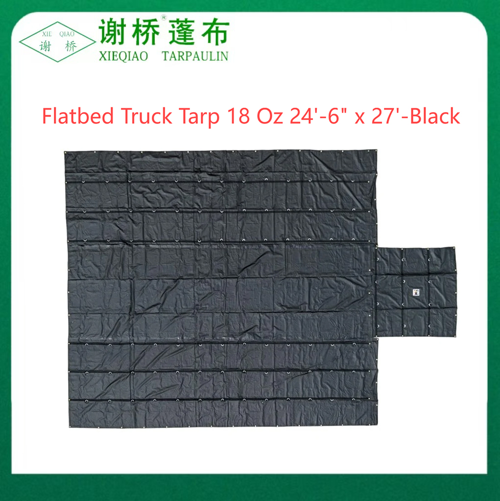 18oz camion plat tarp 24 "-6" "x27" (8 "picătură) -Black